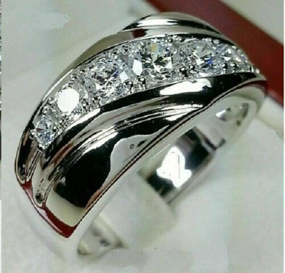 1.50Ct Round Cut Lab Created Diamond Band Ring Men's 14K White Gold Plated