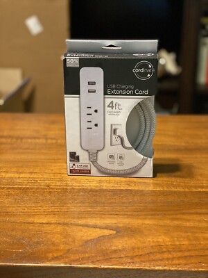 USB Charging Extension Cord ~4ft Cord with Flat Plug~ Model #43678 New