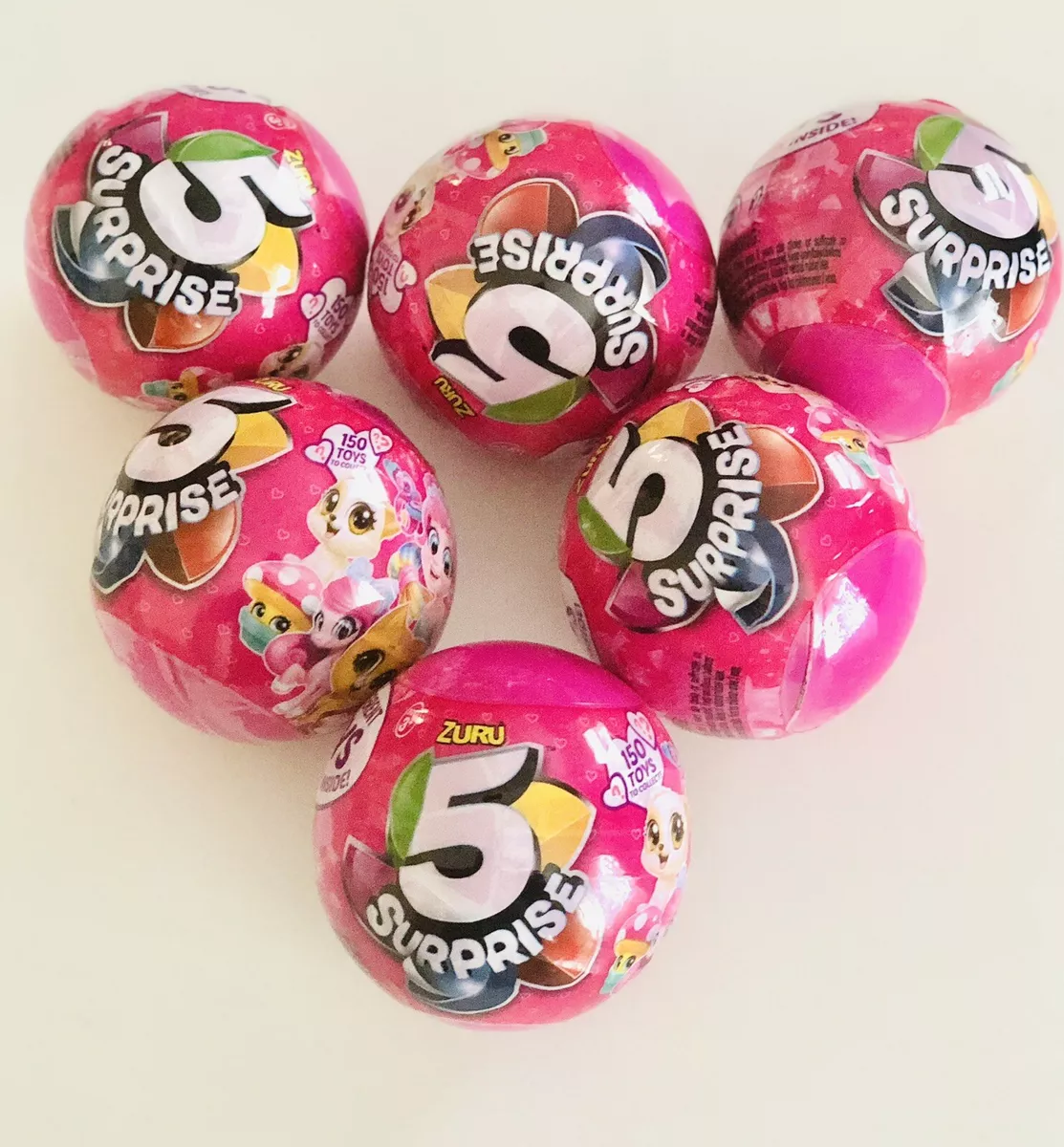 Lot Of 6 -Zuru 5 Surprise Miniature Toy Mystery Balls PINK NEW