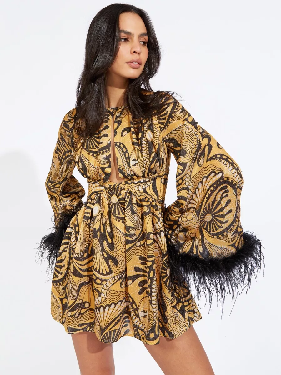 BNWT ALICE MCCALL GOLD DUST FEATHER MINI DRESS SIZE 6 AU 2 US RRP 879