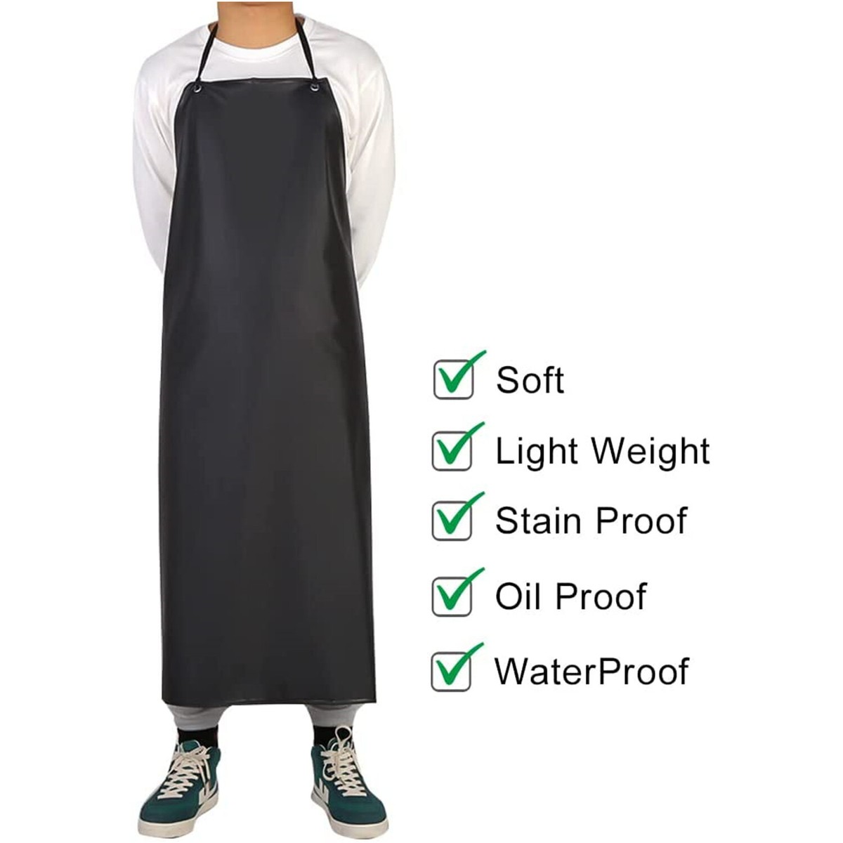 Heavy Duty Black PVC Vinyl Apron - Chemical & Water Resistant For Industrial Use