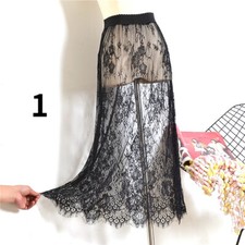 Damen Durchsichtig Netz Blumen Spitze Rock Tüll Verlängerung Unterrock Midi