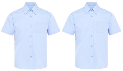 M&S 2er-Pack Schule 11 Jahre Mädchen bügelleicht Kurzarm Bluse/Shirt BLAU normale Passform