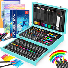 Art Supplies, 150-Pack Deluxe Wooden Art Set Crafts Drawing Painting Kit with 1