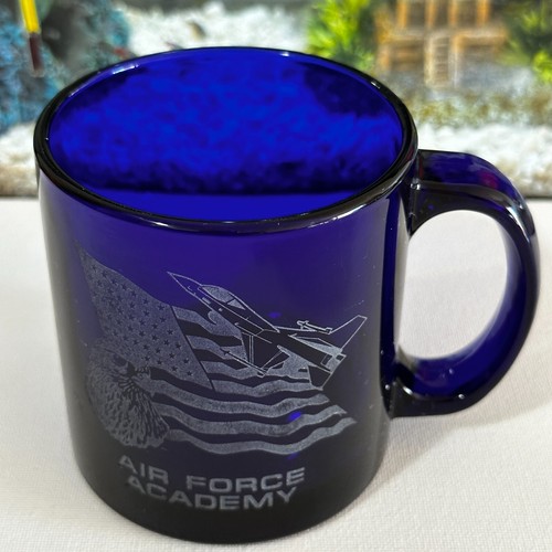 Cobalt Blue Glass Air Force Academy Mug Cup Libbey Made In USA Bling