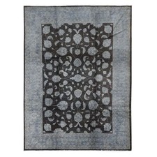 9' x 12' Black Overdyed Afghan Peshawar Hand Knotted Pure Wool Rug R80660