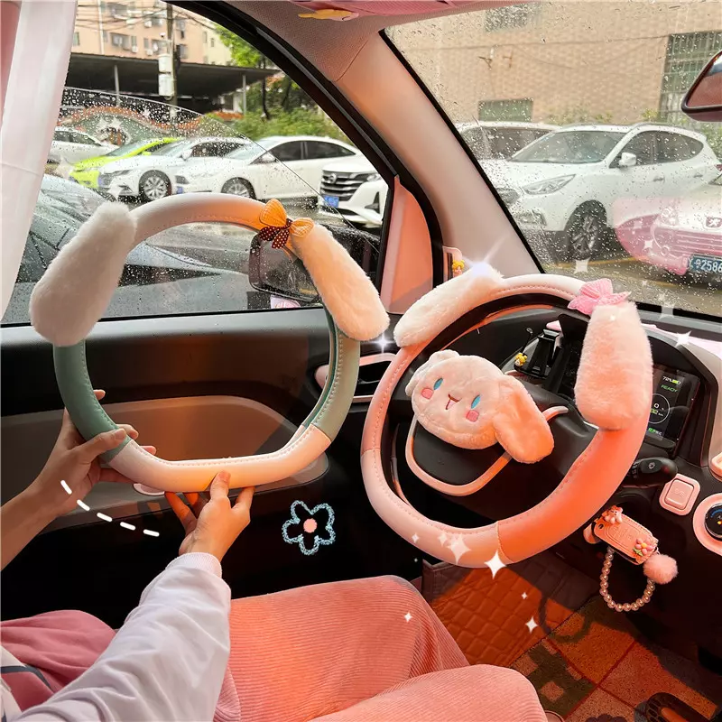 Sanrios Cinnamoroll Mymelody kawaii Cartoon 37-38cm Anime Plush Car  Steering Wheel Cover non-slip Steering Wheel Protector