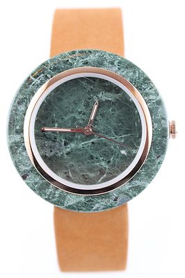 Bewell Marmoruhr Damenuhr 41mm Lederarmband grüner Marmor Holzuhr Steinuhr 