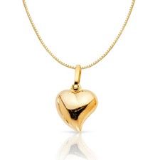 14K Yellow Gold Plain Heart Charm Pendant with 0.8mm Box Chain Necklace