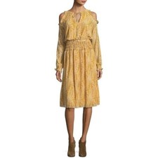 Michael Kors Size Large Yellow Paisley Print Midi Summer Beach Dress NWT