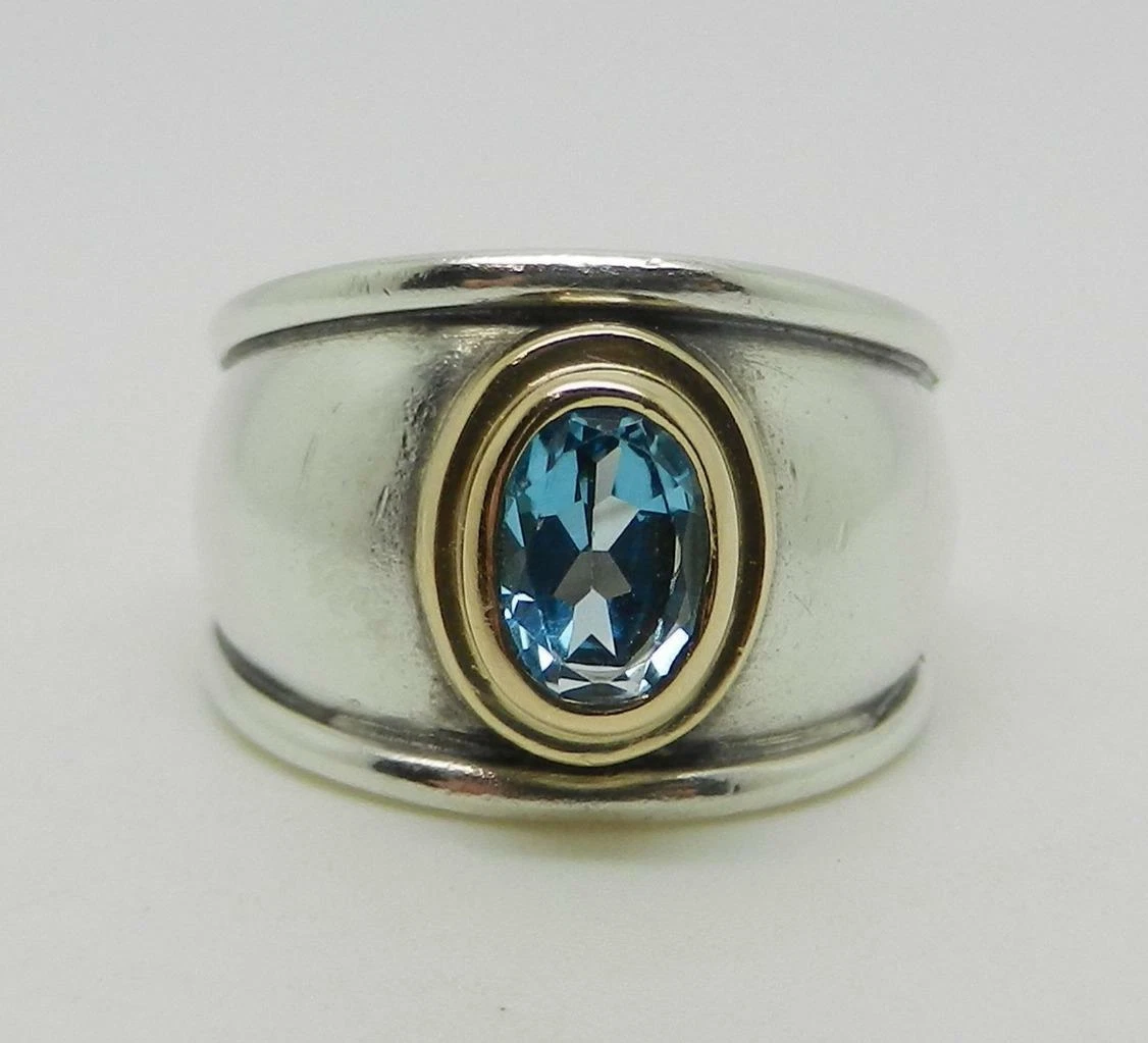 JAMES AVERY RETIRED STERLING 18K GOLD CHRISTINA BLUE TOPAZ RING