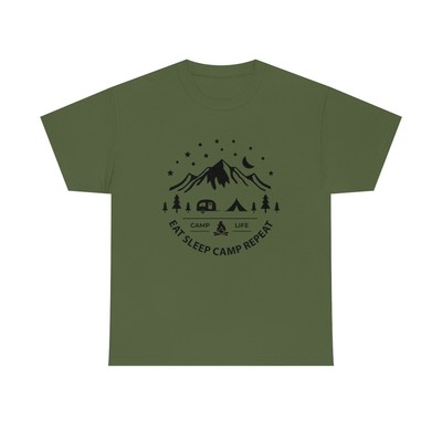 Camping T-Shirt Gift BF GF Husband Wife Eat Sleep Camp Repeat Hiking Outdoors