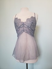 Victoria's Secret Women's M Lgt Blue Floral Sheer Mesh Lace Lingerie Slip Dress