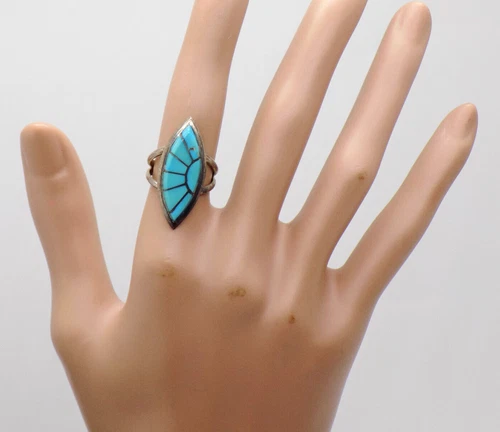 Signed SEC Zuni Turquoise Sterling Silver Native American Ring Size 5.25 Vintag