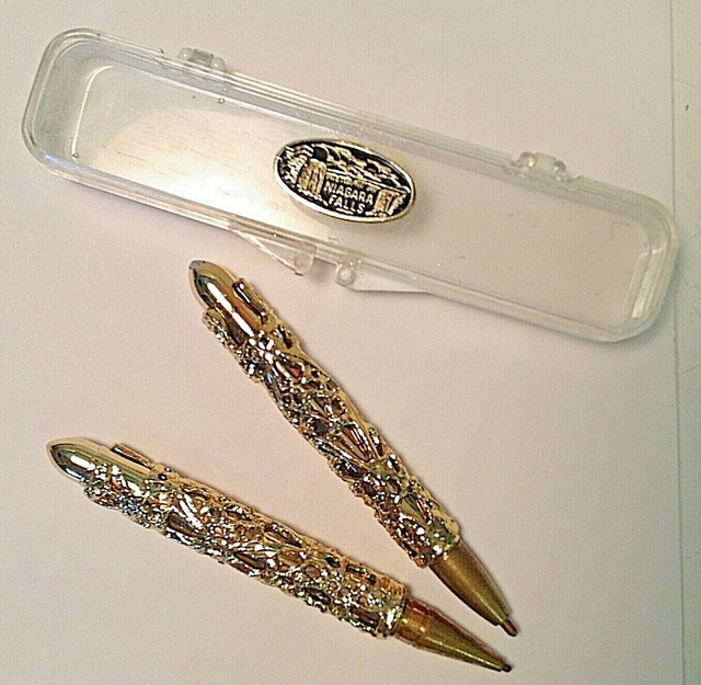 Vintage Souvenir Niagara Falls Goldtone Filigree Miniature Pen Pencil