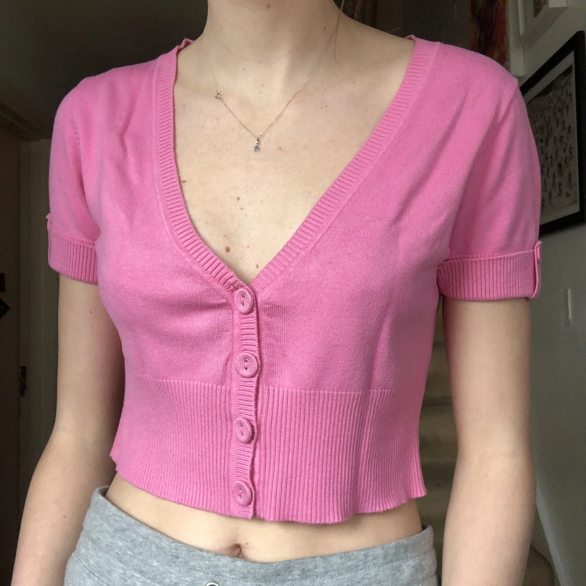 VINTAGE 90s RETRO PINK BAY TRADING BOLERO CROPPED CARDIGAN fits 6