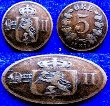 Norway - 1878+ 2 X 1911 - 5 Ore -H.G - KM# 349/368 - 3 Coins lot