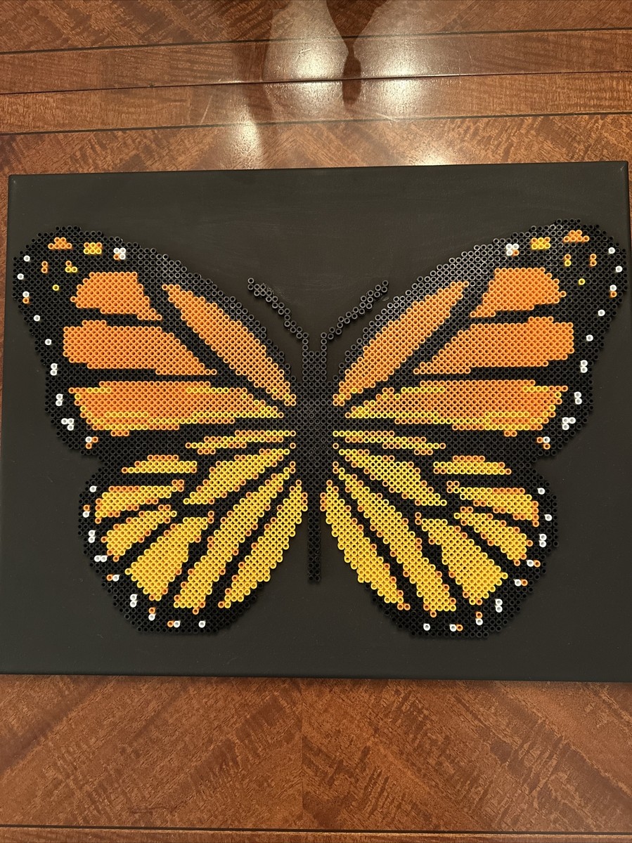 PERLER BEADS LARGE MONARCH BUTTERFLY COMPLETED ARTWORK ON BLACK