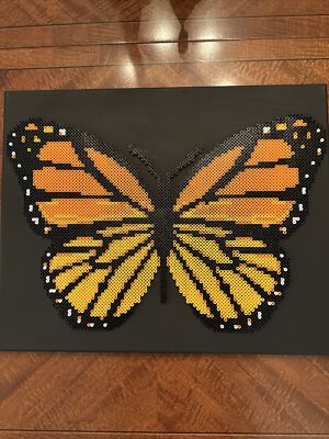 PERLER BEADS LARGE MONARCH BUTTERFLY COMPLETED ARTWORK ON BLACK
