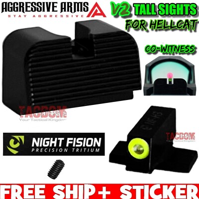 AGGRESSIVE ARMS STEEL TRITIUM NIGHT TALL Sights SPRINGFIELD HELLCAT CO-WITNESS