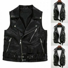 Vintage Real Leather Ladies Waistcoat Gilet Biker Sleeveless Vest Women's Jacket