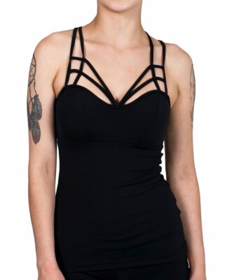 Cyberdog UV-reactive Stringed Women Rave Festival Top Vest in Black Size S