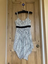 100% Real Silk *COAST Ivory/Black Floaty Bubble Hem Cocktail Dress UK12 EU38 US8