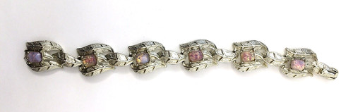 Vintage 11W 30St INC Bracelet Silver Tone & Faux Pink Fire Opal 7"