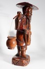 Antique Japanese Hand Carved Fisherman 9" Rosewood Figure Statue w/ Hat — photo 3