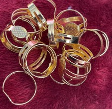 20 x gold Colour Adjustable Ring Blanks 8mm Flat Pad