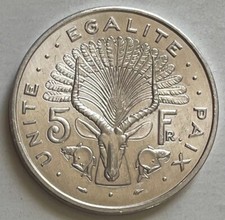 Djibouti 5 Francs 1991 - Waterbuck Antelope (Kobus ellipsiprymnus) Uncirculated