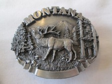 Vintage 1982 Siskiyou MONTANA Elk Pewter Belt Buckle Mountain  Trees RARE NEW
