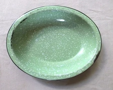 Vintage used scarce LIGHT GREEN SPECKLED GRANITEWARE OBLONG BOWL or DISH