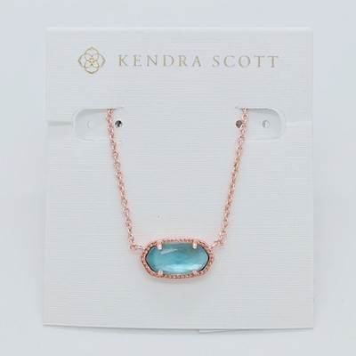 New Kendra Scott Elisa Rose Gold Pendant Necklace In Light Blue Illusion