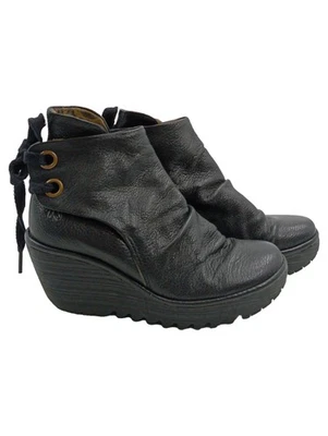 Fly London Bottines Femme Noir Cuir Talon Compensé Yogi (EU 36) - Photo 1/2