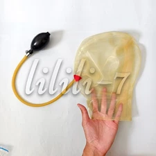 Translucent Latex Hood with Inflatable Mouth Rubber Mask Back Zipper for Fetish