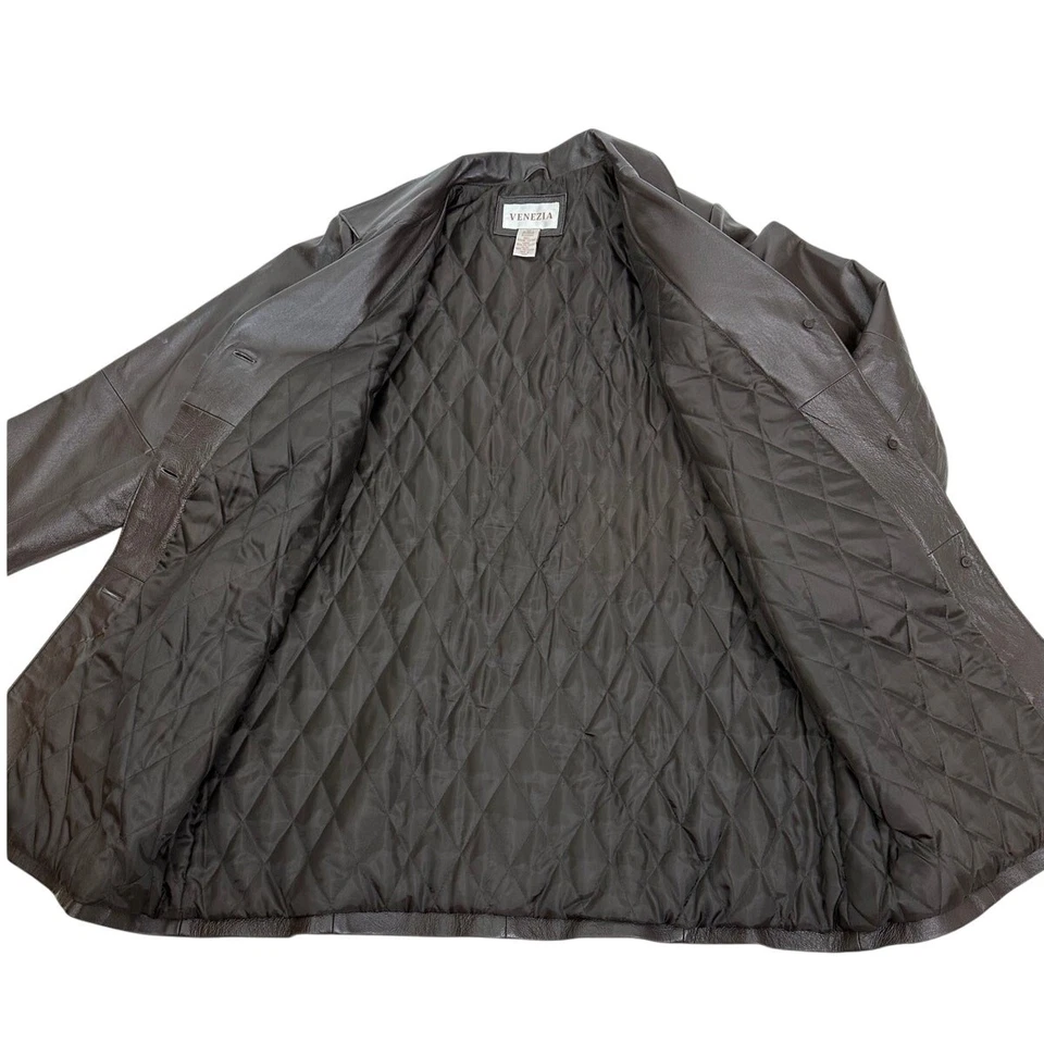 Abrigo Vintage Venezia Clásico Para Hombre 3/4 Largo Cuero Marrón Genuino Talla 16W Foto 4 de 4