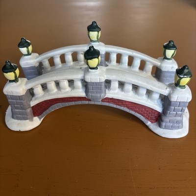 Vintage Lemax Village Collection Porcelain Column Bridge 1994