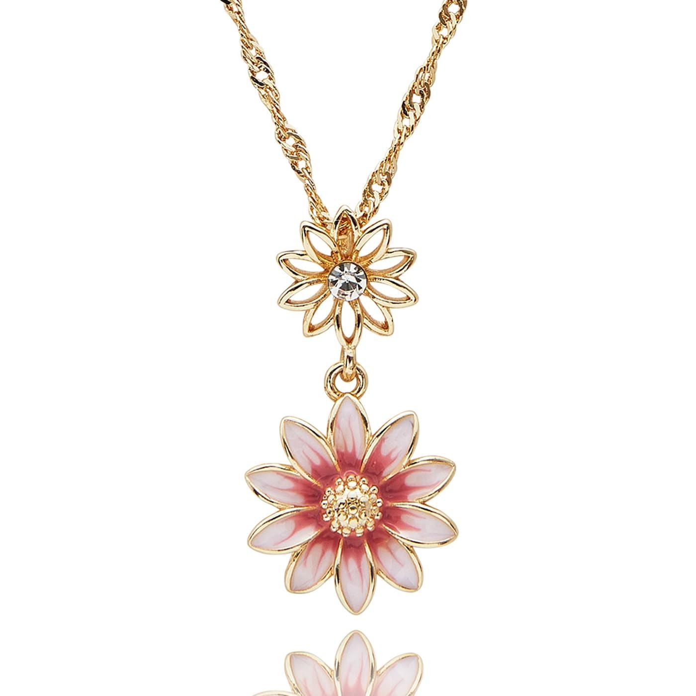 equilibrium Daisy Chain Gold Pink Double Daisy Necklace Gift Boxed