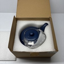 Blue Ceramic Tea Pot 1L w/ Metal Infuser, Matte Finish, Modern, 4 Cup