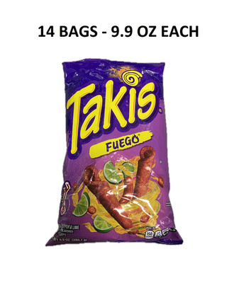 Takis Fuego Hot Chili Pepper & Lime Flavored Corn Snacks, BOX OF 14  ( 9.9 oz.)