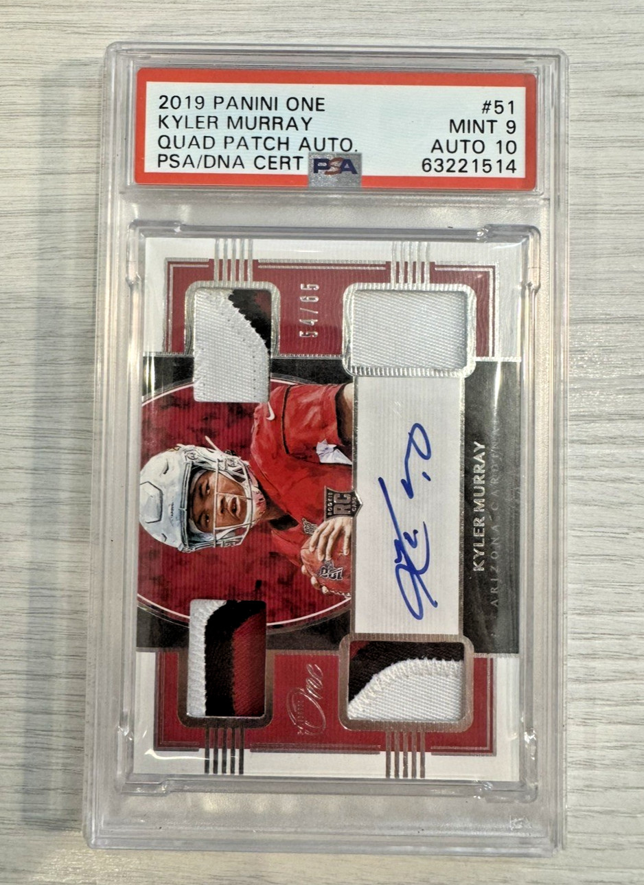 Kyler Murray 2019 Panini One Quad PATCH AUTOGRAPH 54/65 PSA 9 AUTO 10 view 3