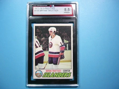 1977/78 O-PEE-CHEE NHL HOCKEY CARD #105 BRYAN TROTTIER KSA 8.5 NM/MINT+ OPC