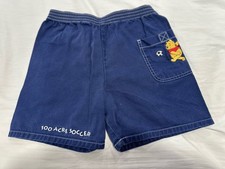 VTG 90s Disney Pooh Kids Embroidered 100 Acre Soccer Blue Elastic Waist Shorts