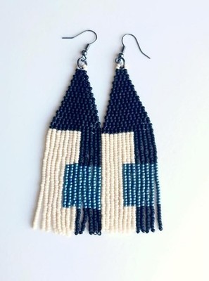 Tribal Earrings Native Large Boho American Seed Beads Handmade Earring