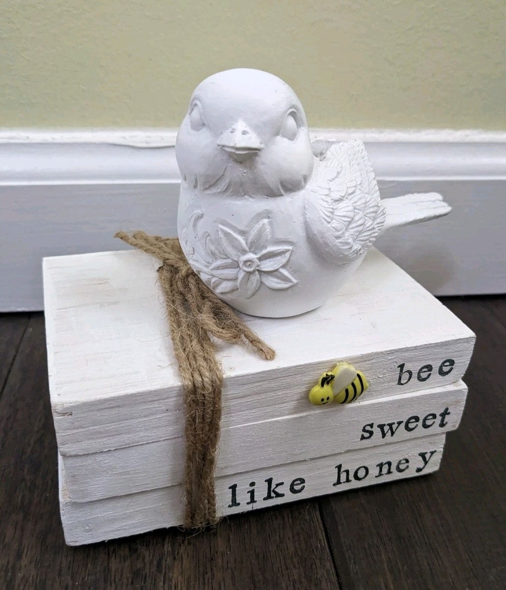 Distressed Wood Bee Sweet Like Honey Shelf Sitter Set Of 2 w/ Bird New Decor  View 2