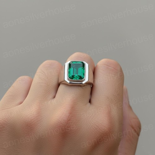 925 Sterling Silver Statement Ring-Elegant Green Emerald Octagon Gemstone Ring