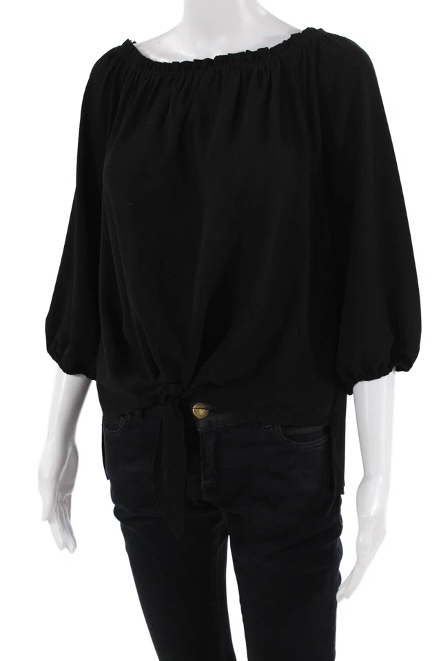 Túnica Verónica M Mujer Boho Negra Manga 3/4 Botón Cuello Redondo Talla S Foto 2 de 4