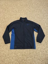 Nike Windbreaker Men's L Blue Black Dri-Fit Jacket Full Zip Pockets 404107-451