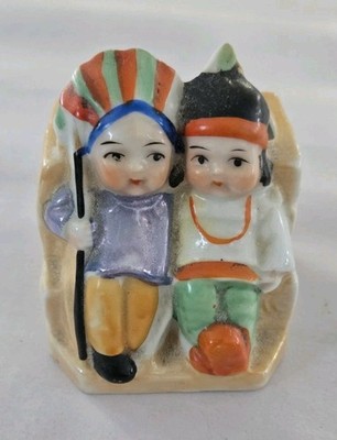 VTG Native American Boy & Girl Planter Made In Japan 1950s